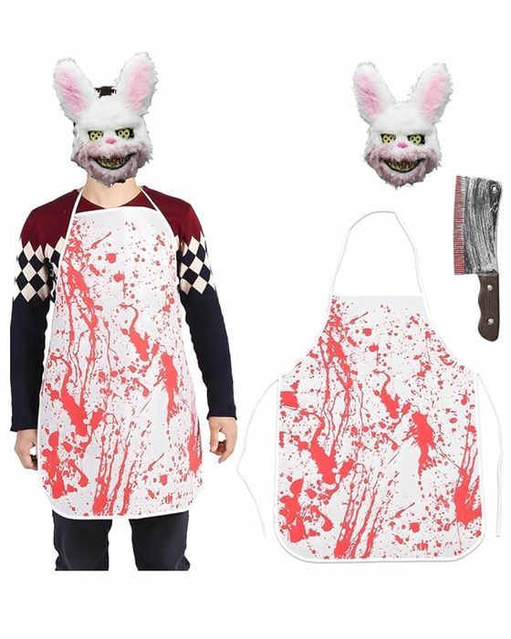 Przerażający Kostium Seryjnego Mordercy na Halloween Maska Fartuch Nóż