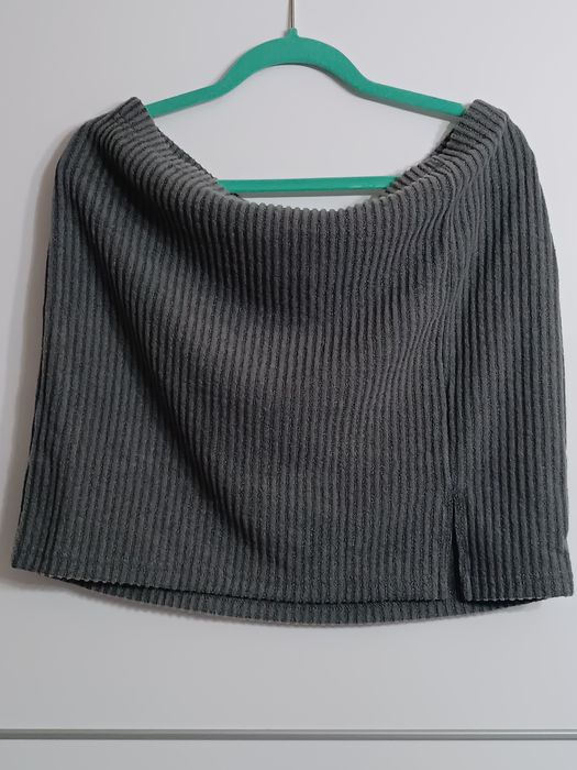 Top i spódnica prążek, szary komplet, zestaw