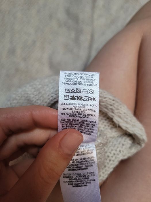 Sweter nietoperz ze stójką krótki rękaw ciepły z wełną i alpaką