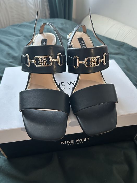 Sandały na słupku  czarne skóra rozm 38 Nine West