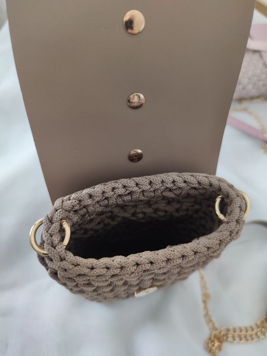 Torebka etui phone bag skóra naturalna szydełkowana