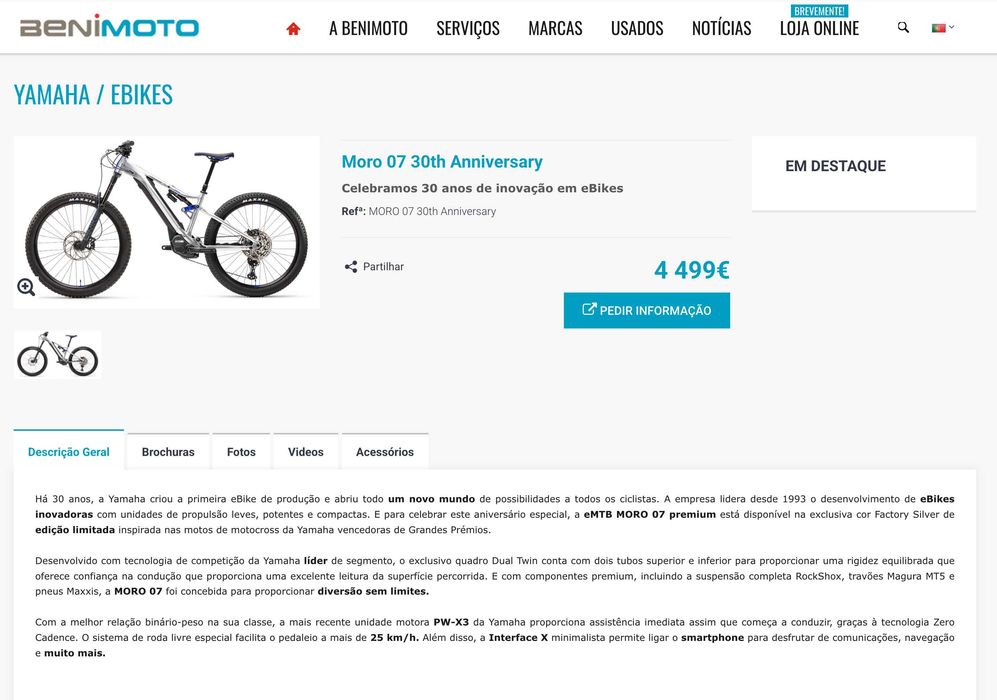 Bicicleta elétrica Yamaha Moro 07  - Edição Limitada 30ºAniversário