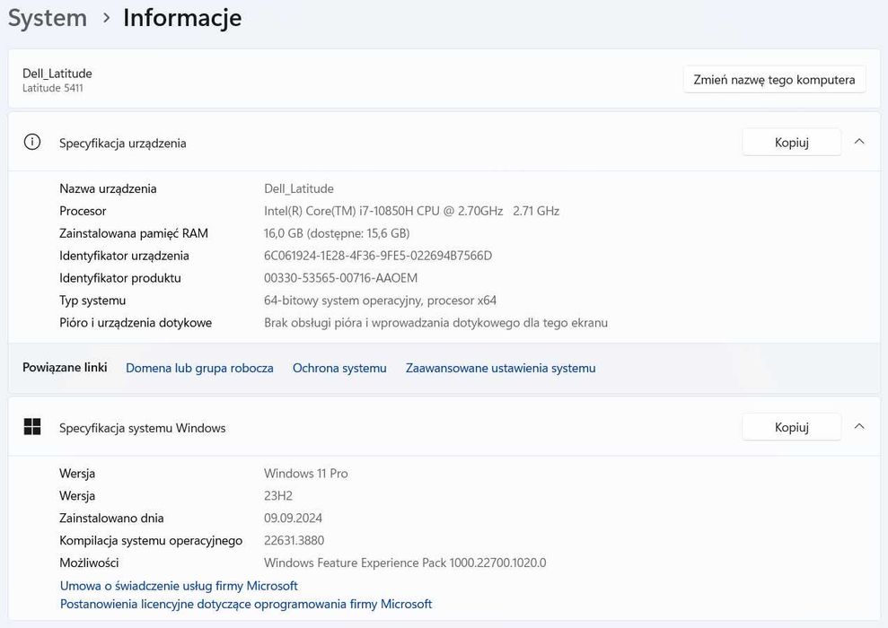 Dell Latitude 5411 - core i7 16GB RAM 512SSD nowa bateria