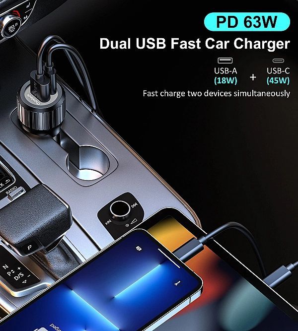 Ładowarka samochodowa Choetech Tc0010 Usb-c Usb-a Pd 63w - czarna