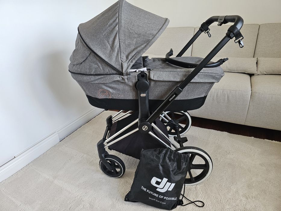 Cybex Priam Manhattan Grey – gondola + adaptery + folia przeciwdeszczowa
