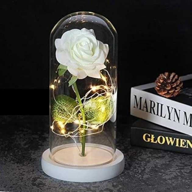 Троянда в колбі на подарунок, Біла троянда з підсвічуванням
