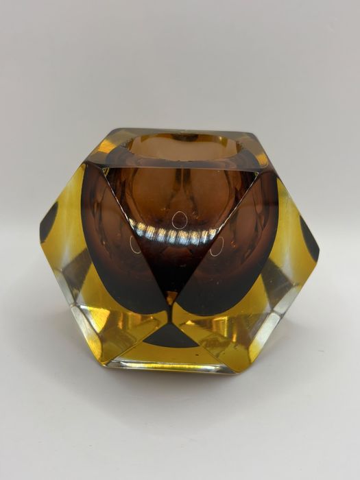 Cinzeiro / Porta-Velas Murano Sommerso Flavio Poli Anos 60 Facetado