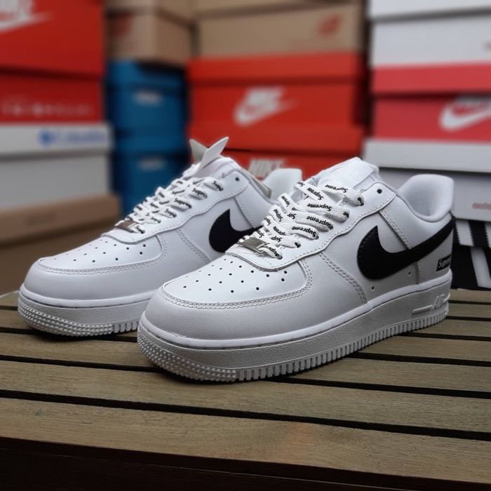 ТОП! Кросівки Supreme x Nike Air Force 1 Low White/Black білі з чорним 41 42 43 44 45