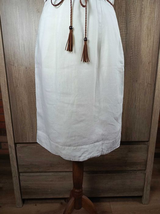 Basic lniana sukienka biała elegancka linen prosta klasyczna S 36