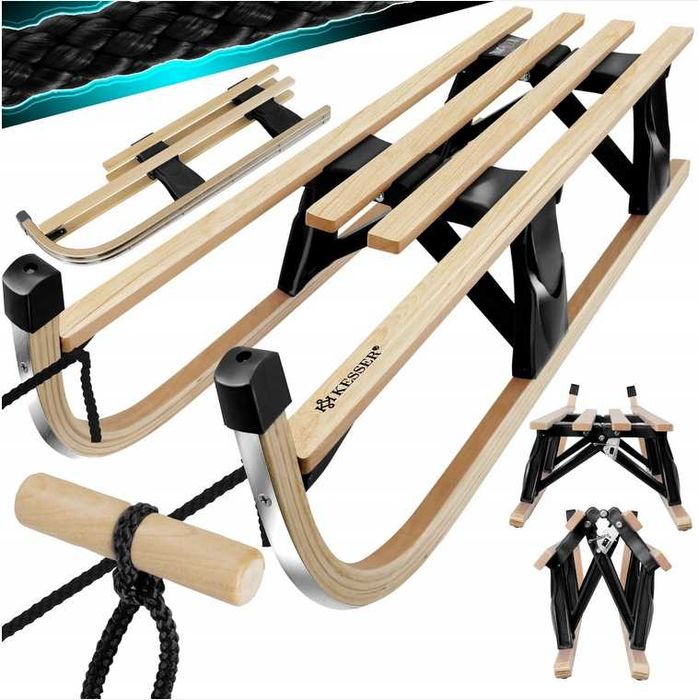 Drewniane sanki składane metalowe płozy Sanki Kesser Nowe