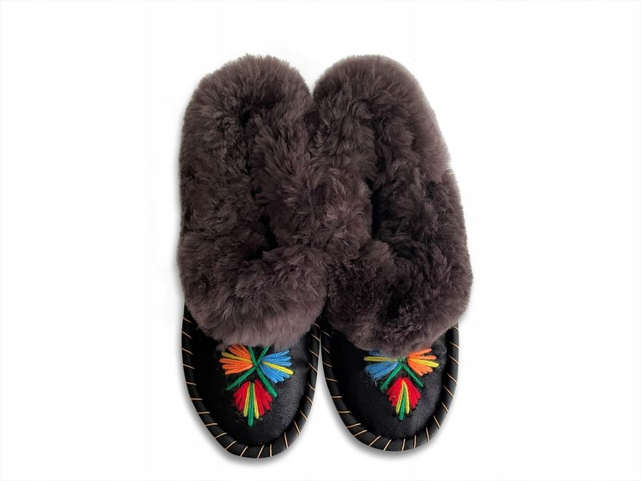 Ciepłe Kapcie Pantofle Damskie Góralskie Bambosze Wełniane ROZM 35-42