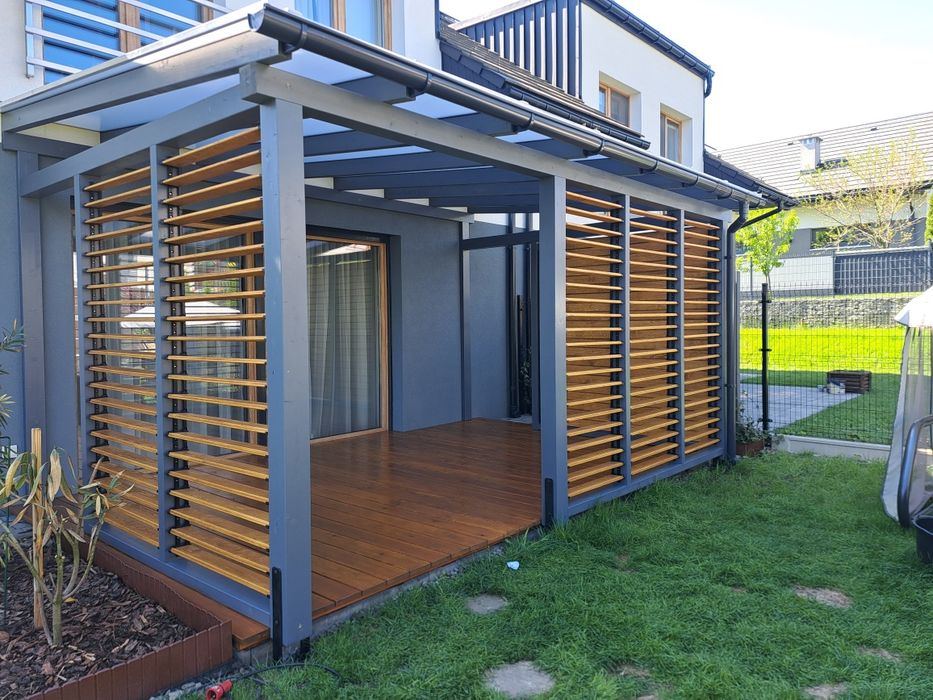 Pergole zadaszenia tarasów wiaty zabudowa  tarasu