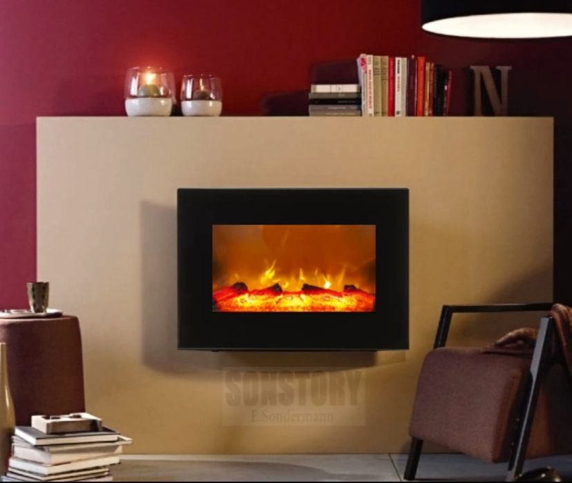 Kominek ścienny Kingfisher czarny z funkcją grzewczą 1800 W