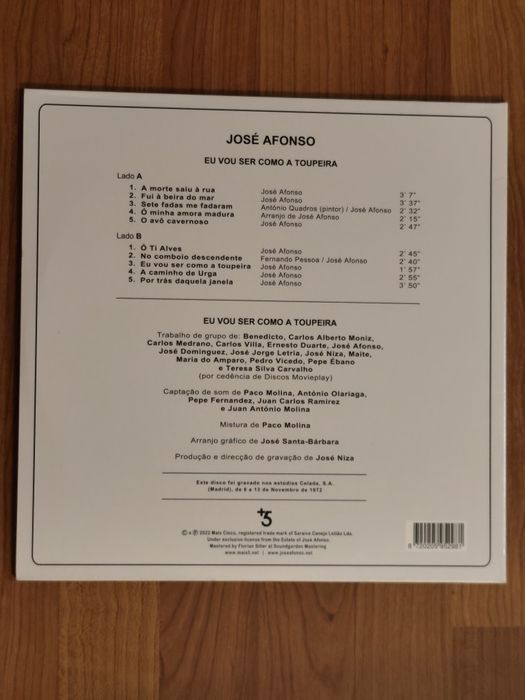 Vinil LP - José Afonso - eu vou ser como a toupeira