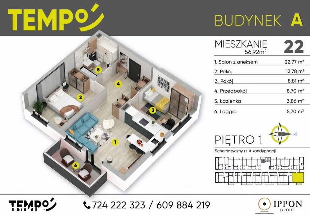 Osiedle TEMPO | 3 pokoje | A22 | balkon | garaż podziemny | smart home