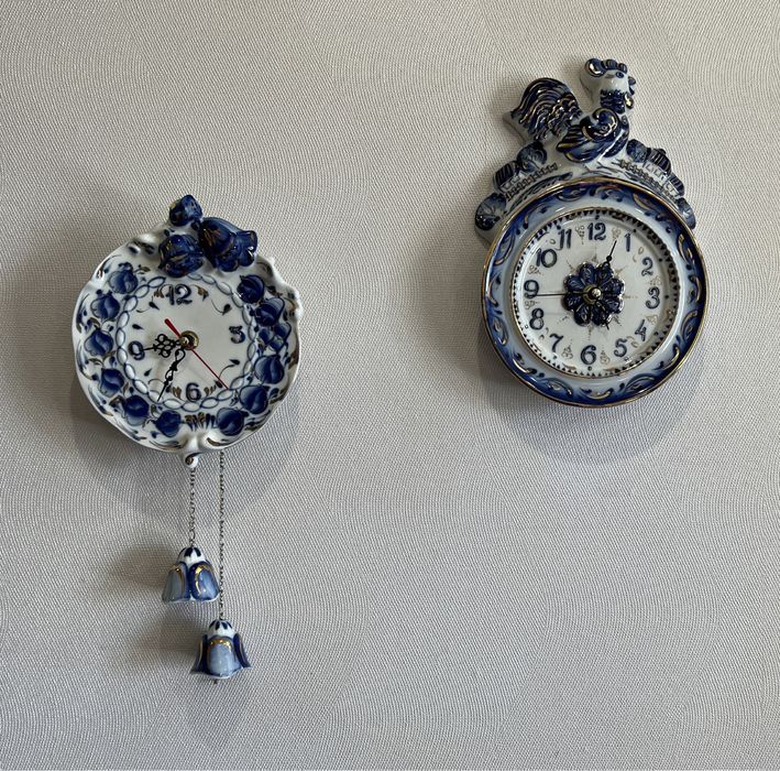 Часы круглые (син)Гжель. Фарфор