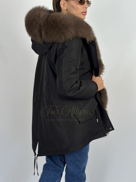 Жіноча зимова чорна парка, куртка з натуральним хутром песця. 42-60 рр
