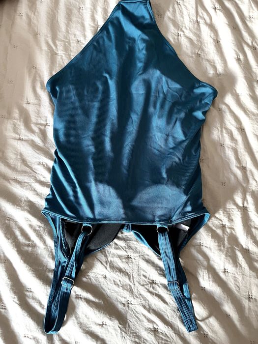 NOWY Strój kostium kąpielowy drapowany turkusowy XL