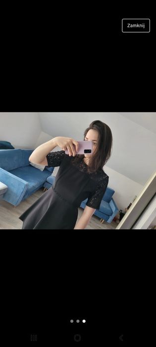 Zara Czarna elegancka sukienka z koronkowymi wstawkami