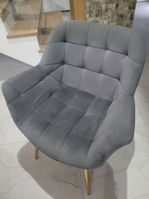 15 szt. Krzeseł do jadalni salonu Fotele szare, złote nogi