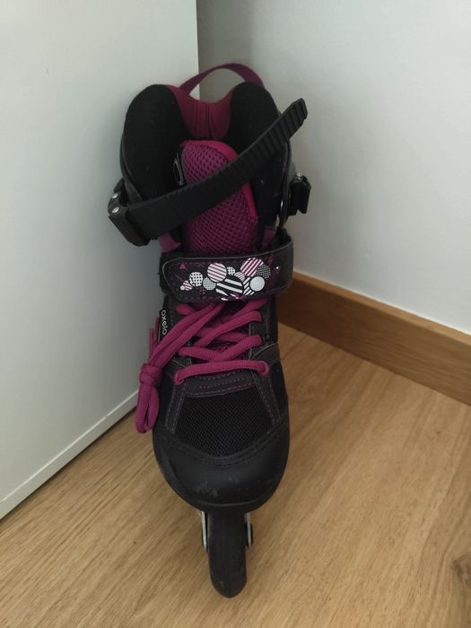 Patins oxelo preto e rosa + proteções