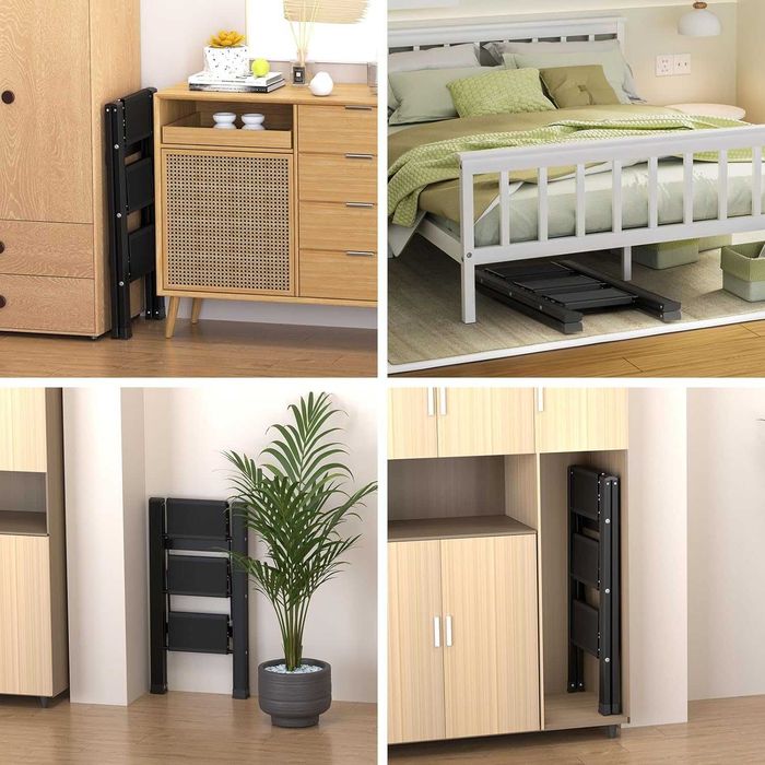 Escada escadote ou estante preto em alumínio [2 ou 3 degraus] - NOVO