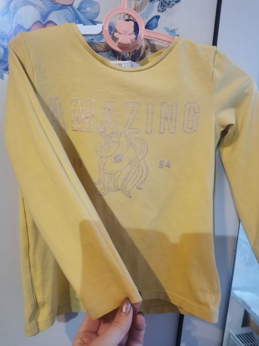 Musztardowa bluzka z jednorożcem h&m 98/104