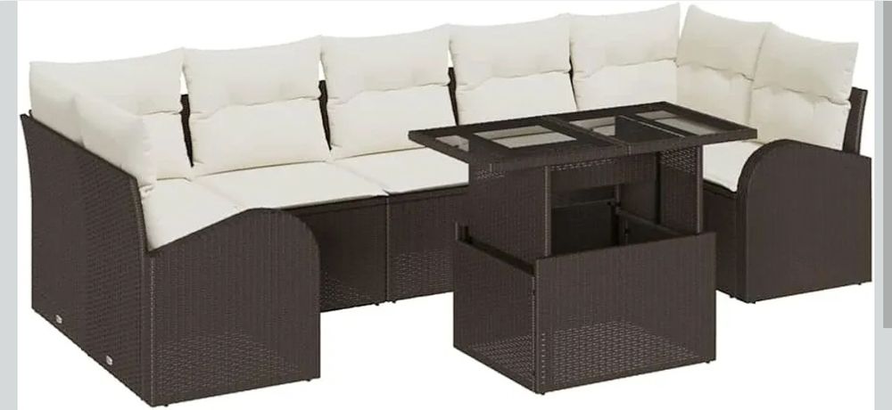 Ratanowa brązowa sofa ogrodowa zestaw z regulowanym stołem,nowe