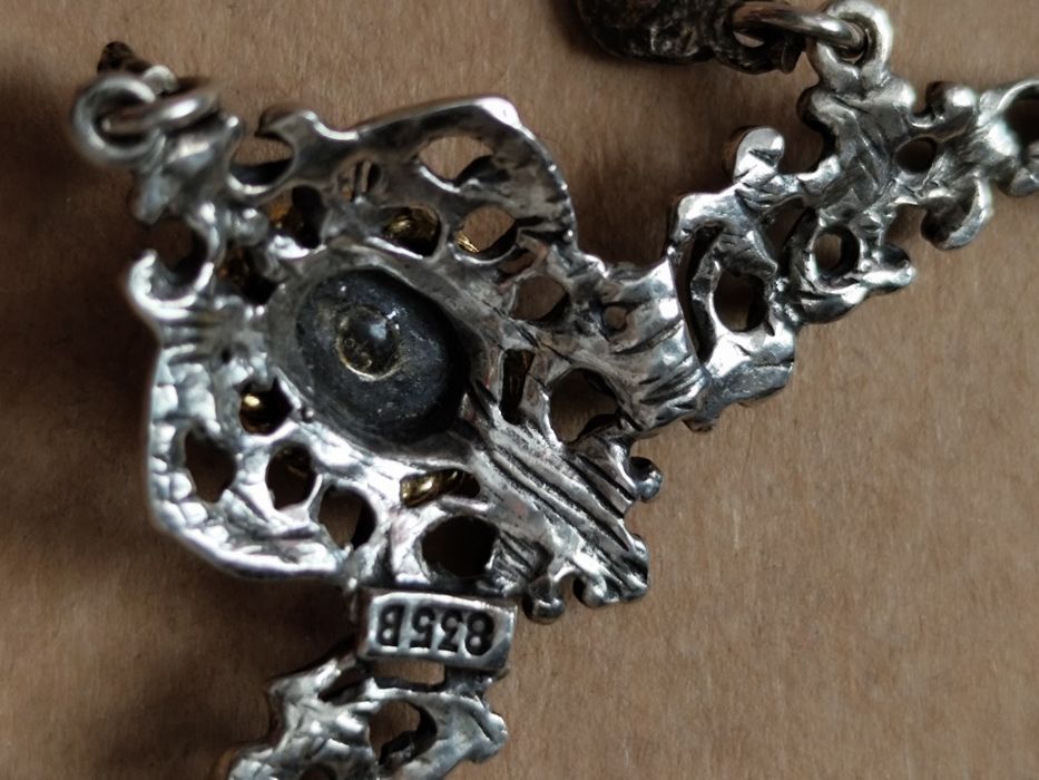 Piękna kolia - stary wyrób - srebro 835 B + granaty