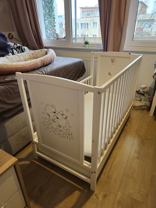 Łóżeczko łóżko dla dziecka dostawka lub wolnostojące 120x60 drewniane