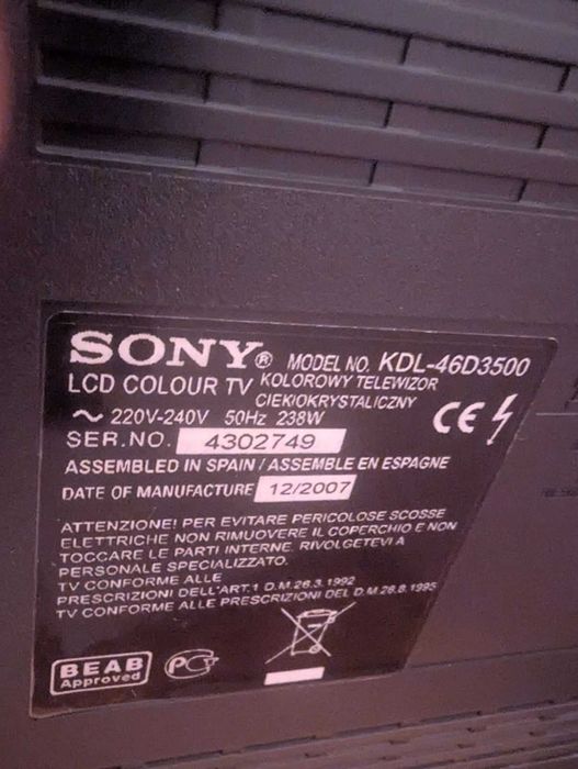 Телевізор Sony BRAVIA KDL-46D3500 46-дюймів