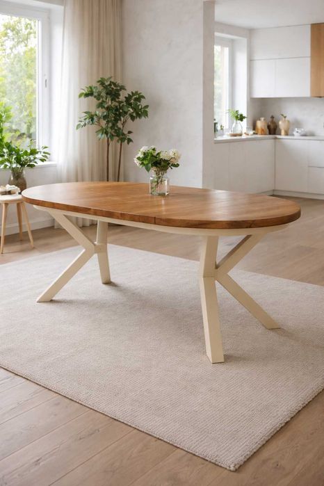 Stół okrągły dębowy 120 cm od stolarza grubość blatu 4 cm premium
