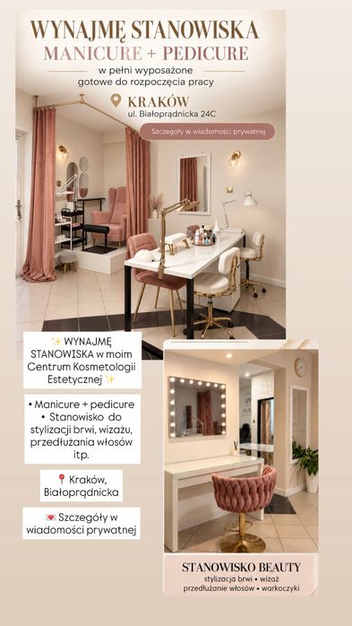 Podnajmę stanowisko manicure + pedicure oraz stanowisko do wizazu/ przedlużania  wło/ warkoczyków
