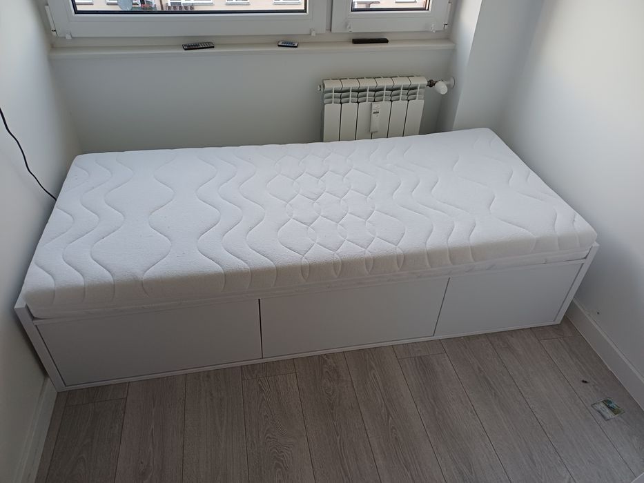 Łóżko białe 80x185 z szufladami i materacem +  LED, wysoka jakosc. Materac KOŁO 80x180
