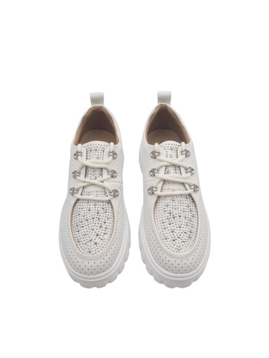 Sneakersy biale skórzane z cyrkoniami