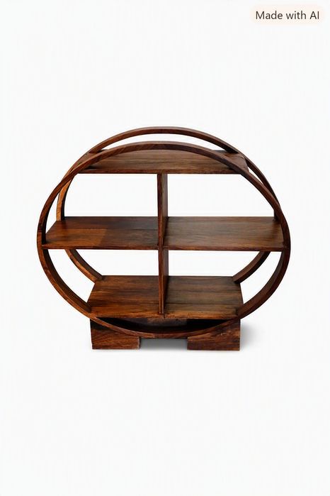Estante circular em madeira maciça — peça decorativa única