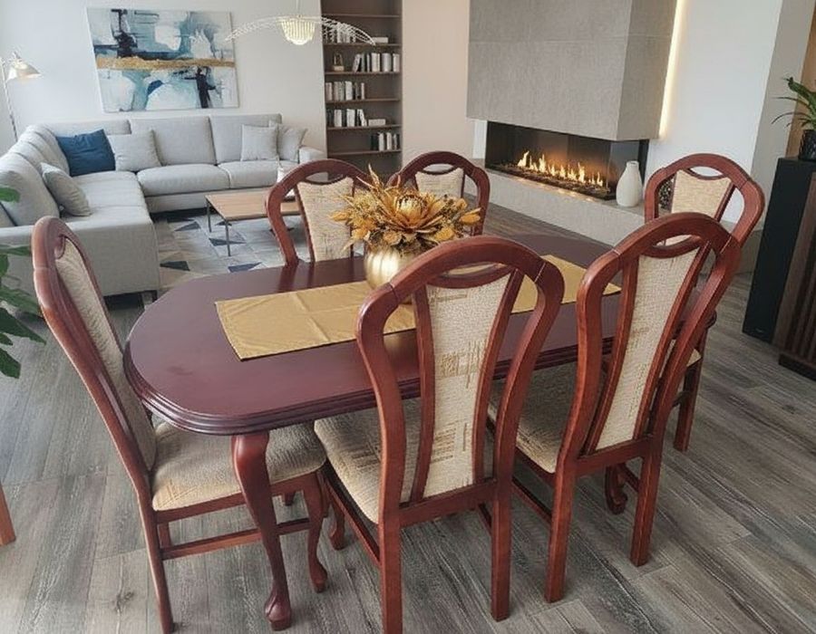 Zestaw Stół Owal + 6 Pięknych Krzeseł 160x90/200