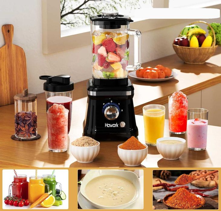 Howork Blender kielichowy 1200W szklany dzbanek 1,6L 2 prędkości mikse