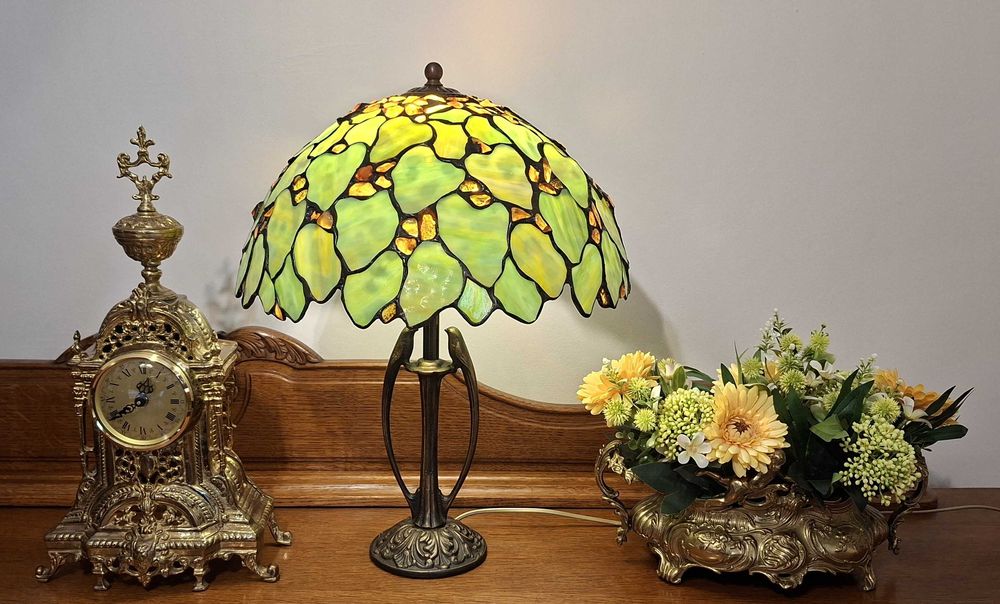 Piękna Lampa witrażowa (w stylu Tiffany) bursztyn naturalny,śred.42cm,wys.54cm - stan idealny