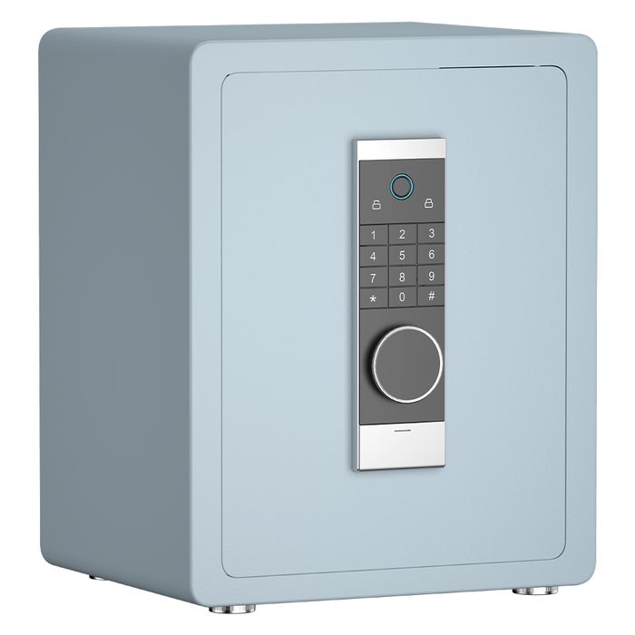 Sejf biometryczny stalowy - odcisk palca - 45x38x32 cm - niebieski
