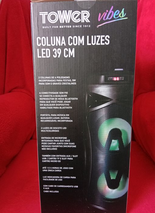 Coluna de som Tower Nova c/ luzes e várias funções