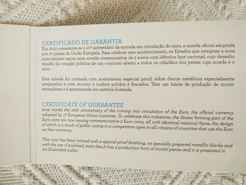 Moeda Proof de 2 euro de 2012 - Portugal 10 anos da Circulação do Euro