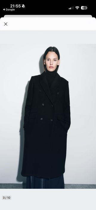 zara s plaszcz wełniany manteco wełna zimowy taliowany