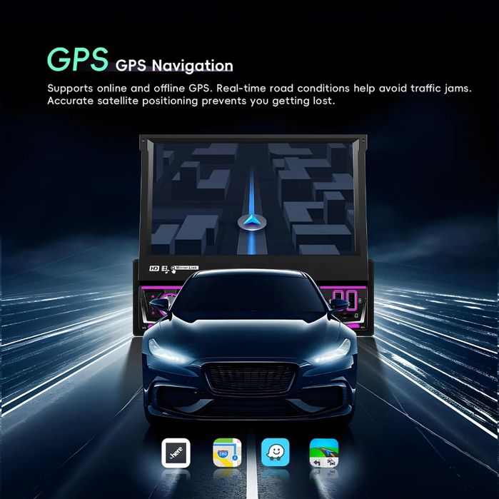 Rádio Retrátil 1din 4/64GB com Carplay Android Waze GPS wifi BT novo
