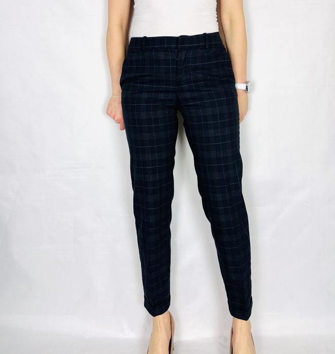 Granatowe spodnie w kratkę XS 34