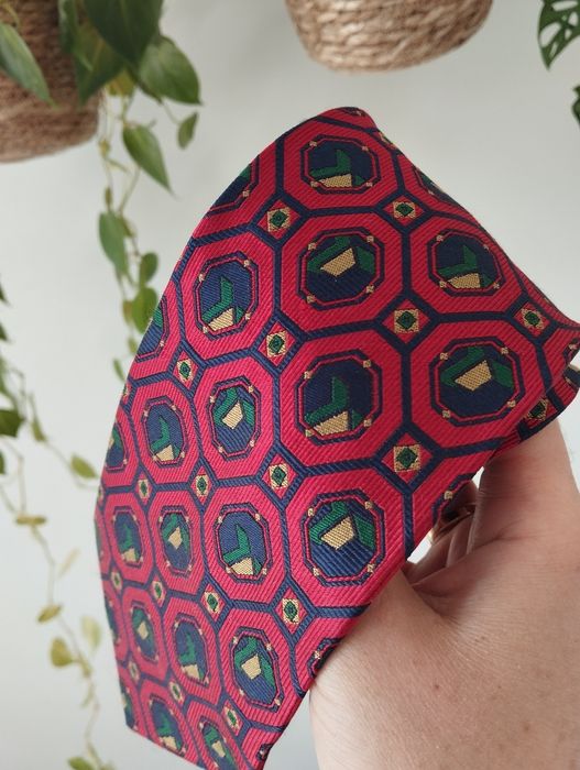 Męski jedwabny krawat 100% silk, kolorowy, czerwony we wzory, kolor wina, 9,5 cm Tibnor