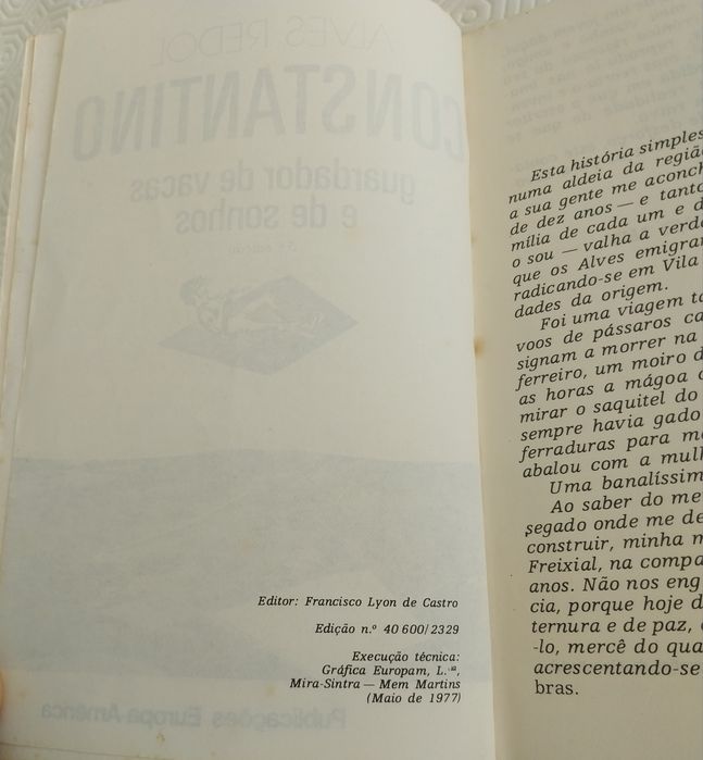 Livro "guardador de vacas e de sonhos" de Alves Redol Constantino