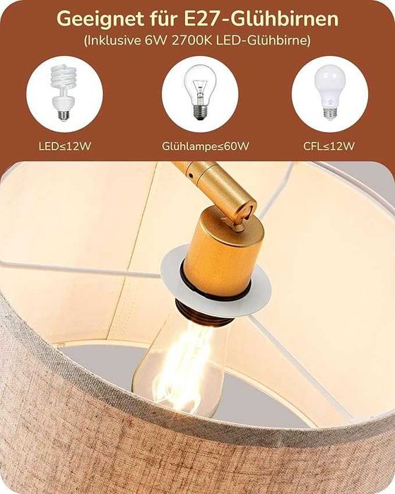 EDISHINE Lampa stojąca łukowa 161 cm złota E27 LED