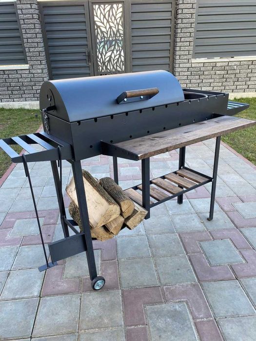 Мангал з кришкою та поличкою для дров метал 5 мм на 13 шампурів