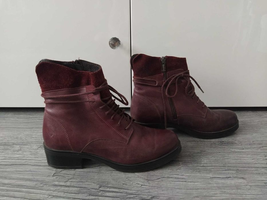 QUAZI bordowe ocieplane sznurowane botki roz. 38 skóra zamsz